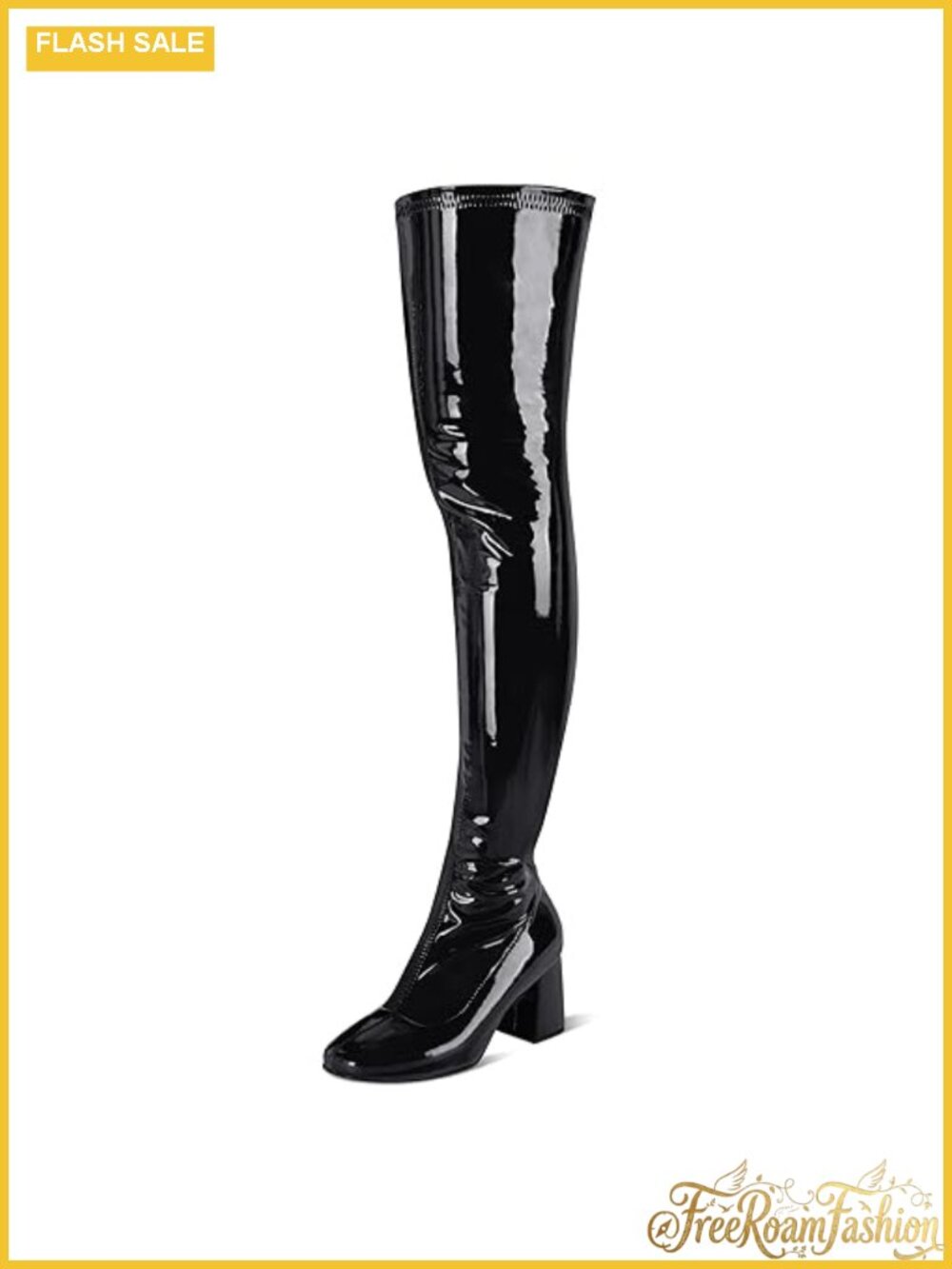 Patent Leather Thigh High Chunky Heel Gogo Boots Over the Knee